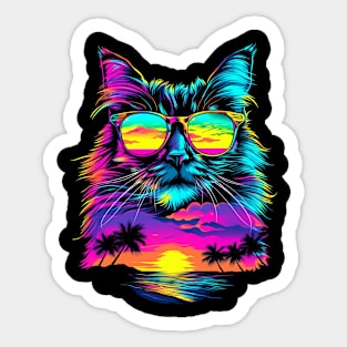 Birman Cat Sunglasses Beach Sunset Pop Art Sticker